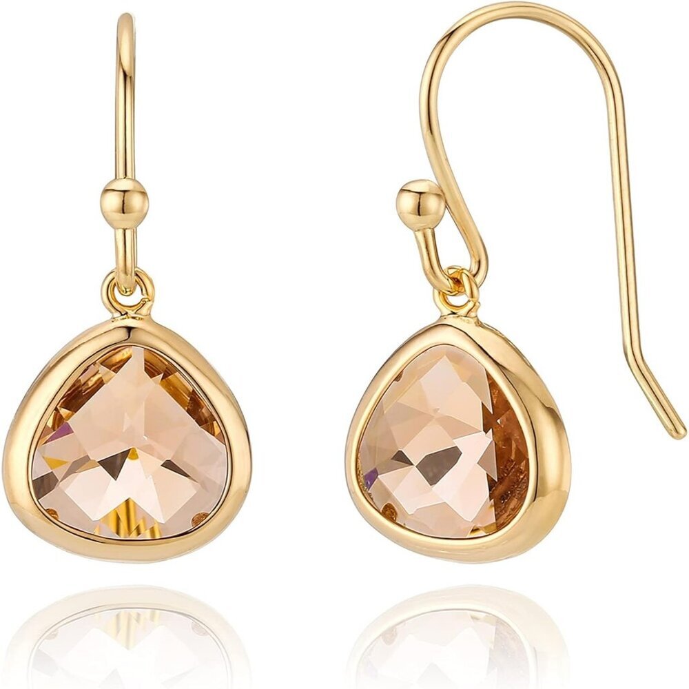 Women's Gold Champagne Topaz Dangle Citrine Drops Earrings Minimalist Birthstone